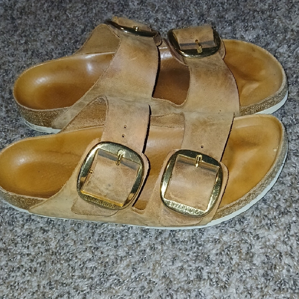 Womens Birkenstock Arizona Big Buckle Light Brown Oiled Leather Sandals Sz: 41
